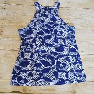 Ladies Blue and White Print Tank